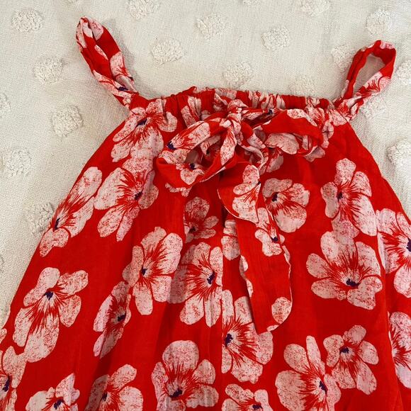 Anthropologie Tiered Gauze Bubble Hem Mini Dress Bright Red Floral Lined Cotton - Picture 5 of 9